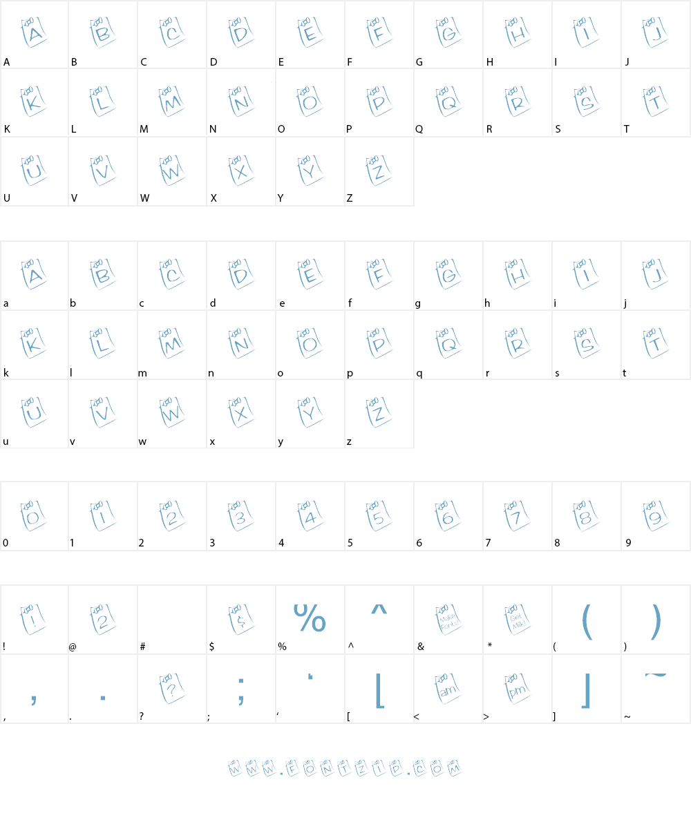 KR Lil Note Font Character
